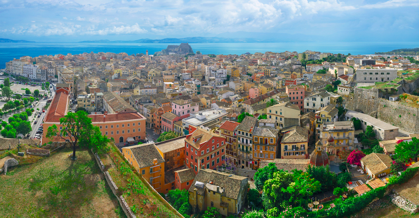 Panoramic view of Corfu Town at early morning. Kerkyra. Greece, Corfu island. The view from new fortress