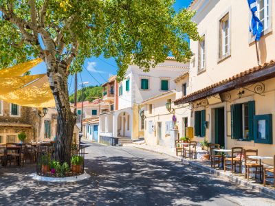 Central,Square,Of,Lakones,Village,Near,Paleokastritsa,,Corfu,Island,,Greece